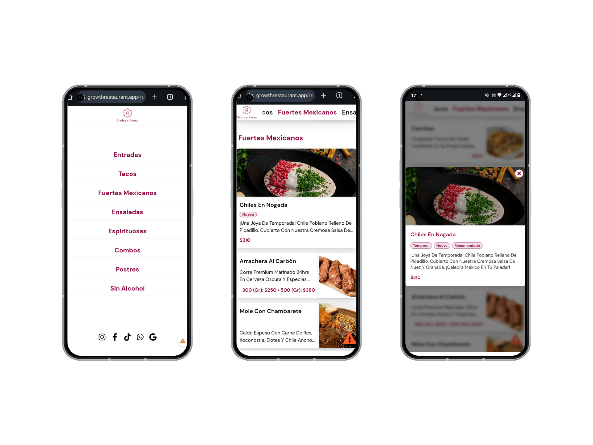 Mockup visual de la aplicación de Growth Restaurant en un dispositivo, mostrando su interfaz intuitiva para la gestión de menús y análisis de datos.